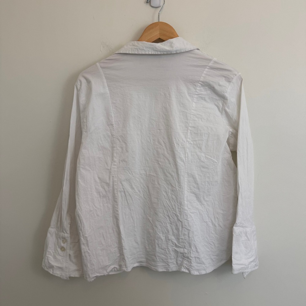 Goddess White Lace Ruffle Button Up Blouse Womens 2X Cotton Stretch G2019X - Picture 5 of 10